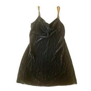 Vintage Y2K Black Velvet Slip Dress Renamed Women's Size M Stretch